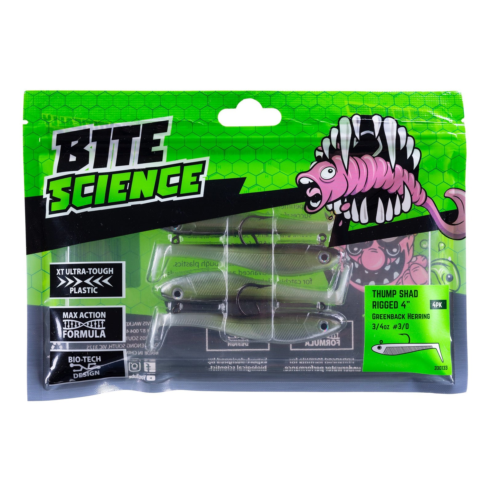 Bite Science Thump Shad Rigged Paddle Tail Soft Plastic Lure 4 Inch