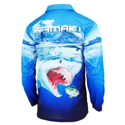 Samaki Mako Shark Long Sleeve Performance Fishing Jersey Sun Protective Shirt Adult