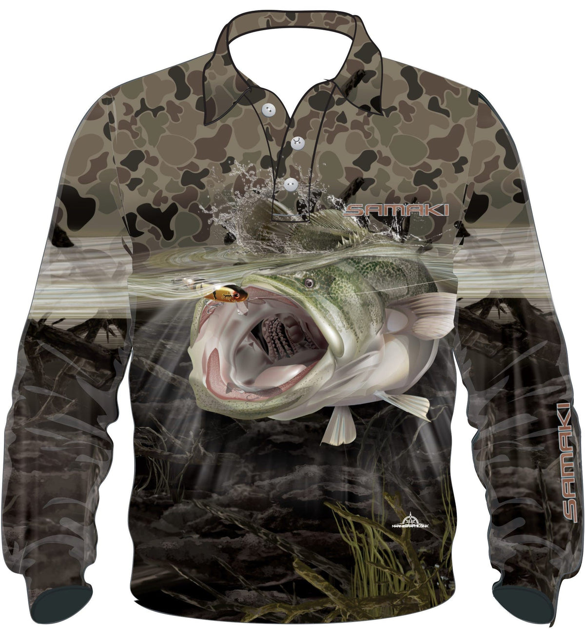 Samaki Camo Murray Cod Long Sleeve Performance Fishing Jersey Sun Protective Shirt Kids