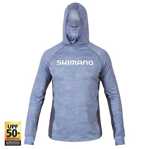 Shimano Hooded Tech Performance Tee Fishing Jersey Grey Camo