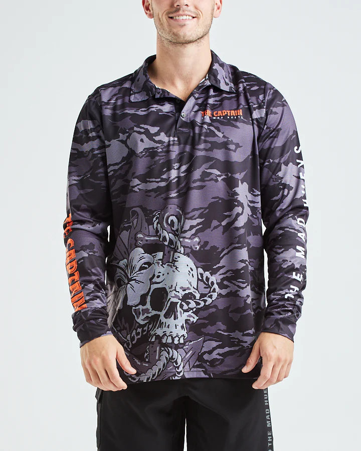 The Mad Hueys Captain Wheel UPF 50 Long Sleeve Fishing Jersey Shirt Black