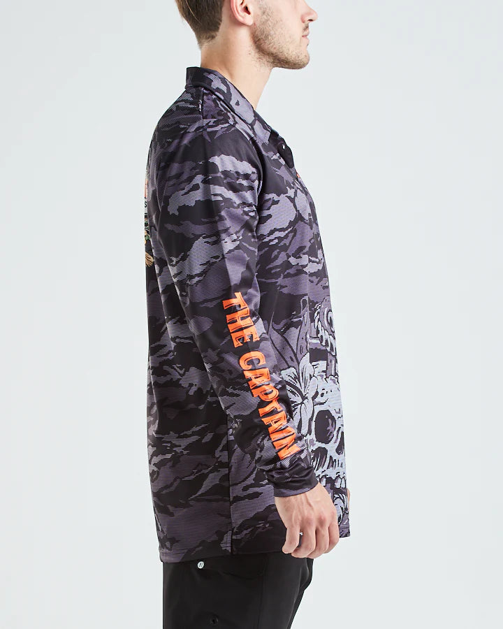 The Mad Hueys Captain Wheel UPF 50 Long Sleeve Fishing Jersey Shirt Black