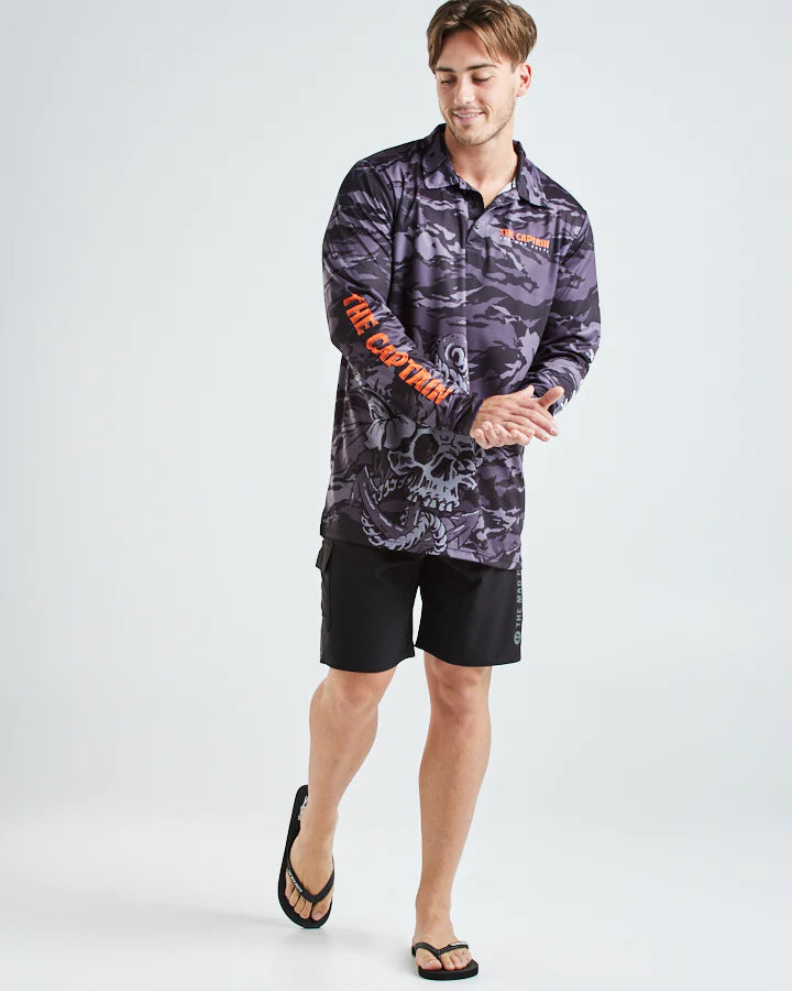 The Mad Hueys Captain Wheel UPF 50 Long Sleeve Fishing Jersey Shirt Black