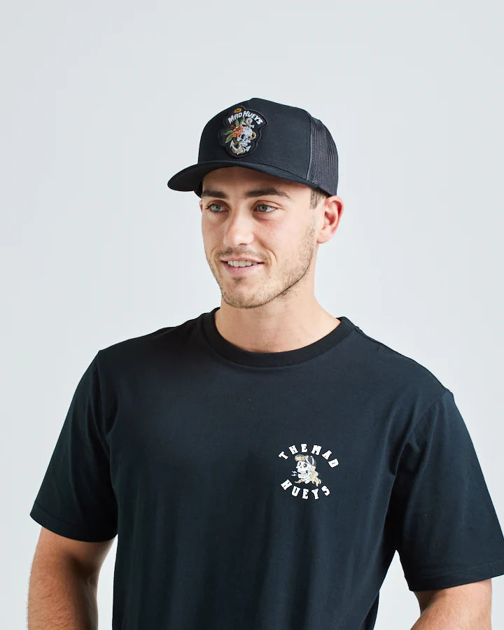 The Mad Hueys Dirty Vacay Twill Trucker Cap Hat Black