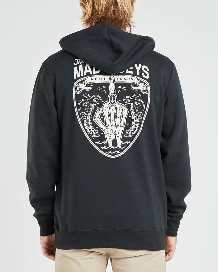 The Mad Hueys Anchor Pullover Fleece Hoodie Jumper - Black