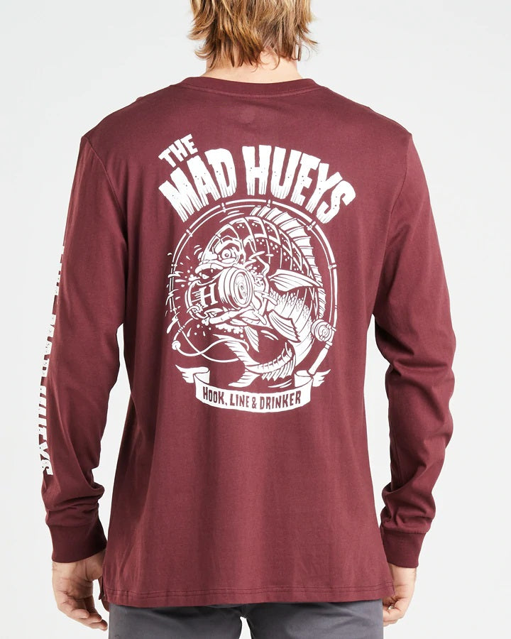 The Mad Hueys Hook Line And Drinker Long Sleeve Tee Shirt - Plum