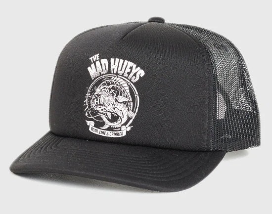 The Mad Hueys Hook Line & Drinker Foam Trucker Black Cap Hat - H222M06001