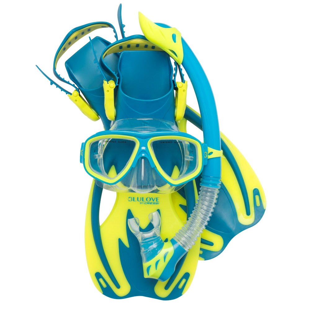 Cressi Rocks MSF Junior Mask Snorkel Fins Set Blue Lime