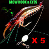 5 Pack Rigged Shrimp Soft Plastic Lures with Lumo Bead and Wire for Flathead Bream Cod Bass