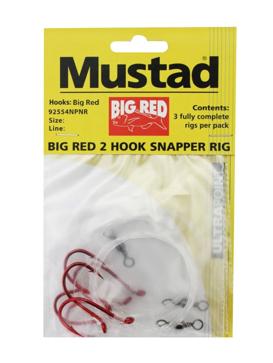 Mustad Big Red 2 Hook Snapper Rigs - 3 pack