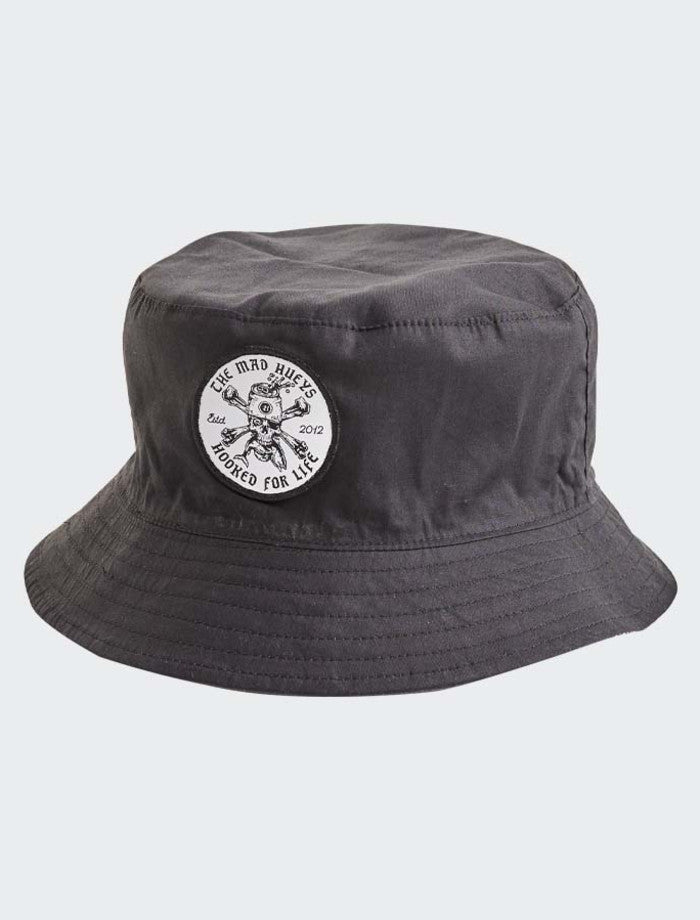 The Mad Hueys Hooked For Life Reversible Bucket Hat Vintage Black