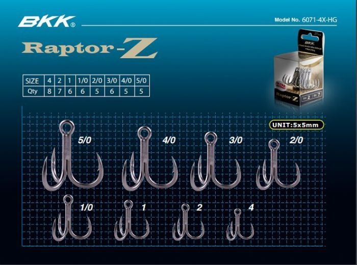 BKK Raptor-Z Treble Hooks - Size 4/0, 5 Pack, Saltwater Fishing Hooks With Hand-Ground Points, Bright-Tin Coating