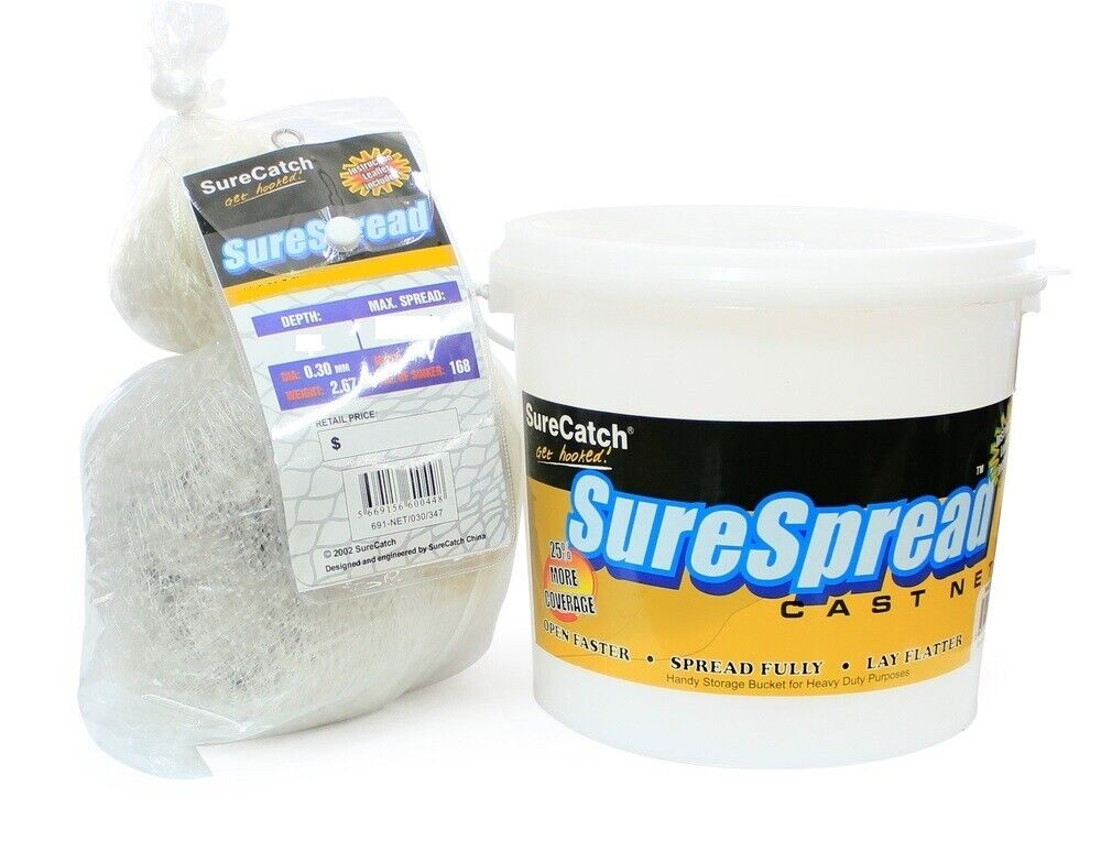 Sure Catch Surespread Nylon Cast Net Bottom Pocket 9ft Drop 1in Mesh 309CNN91