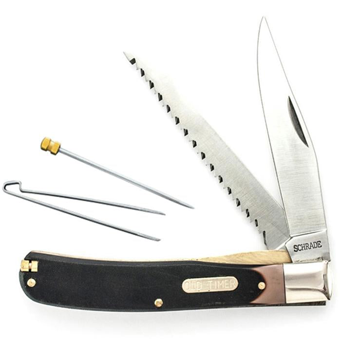 Schrade Old Timer Buzzsaw Trapper Folding Pocket Knife with Leather Sheath 97OT
