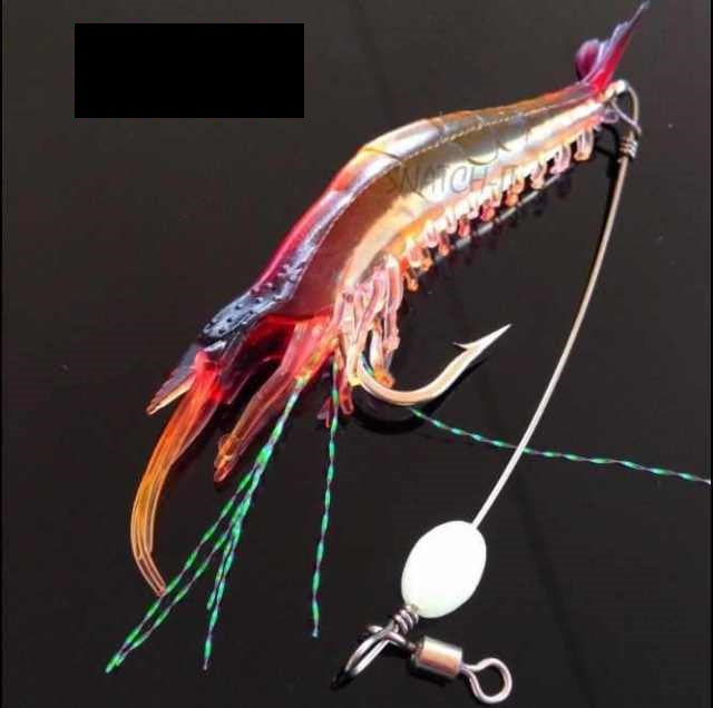Rigged Shrimp Soft Plastic Lure with Lumo Bead and Wire for Flathead Bream Cod Bass